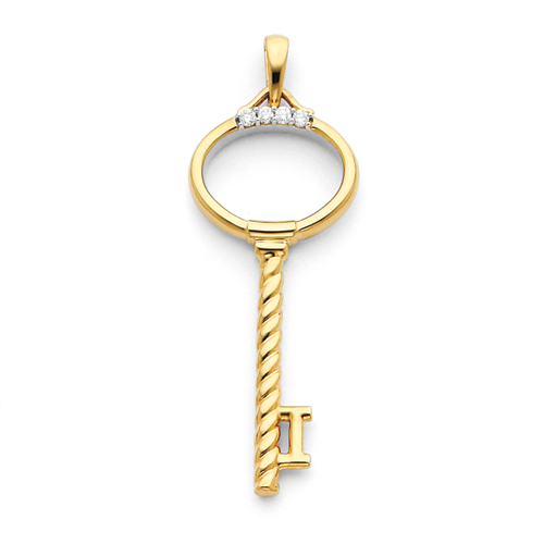 14kt Yellow Gold 1 3/4in Diamond Key Pendant