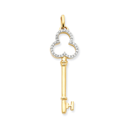 14k Yellow Gold 1/4 ct Diamond Key Pendant