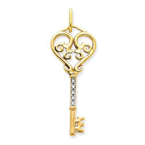 14kt Yellow Gold 1/20 ct Diamond Heart Key Pendant