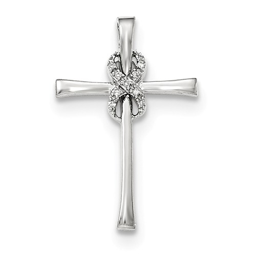 14k White Gold .03 ct Diamond Infinity Cross Pendant 1in 