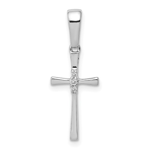 14k White Gold Cross Pendant with 3 Diamonds 5/8in