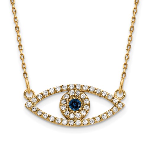 14k Yellow Gold Sapphire Evil Eye Necklace with Diamonds