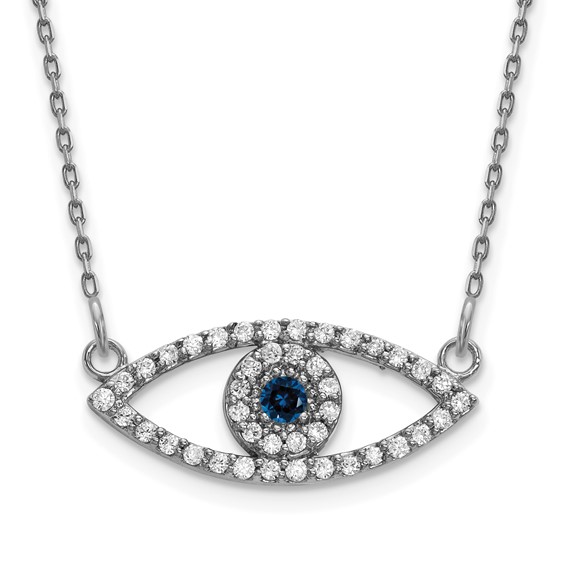 14k White Gold Sapphire Evil Eye Necklace with Diamonds