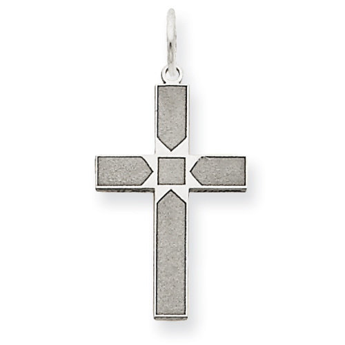 14k White Gold 5/8in Laser Designed Cross Pendant with Square