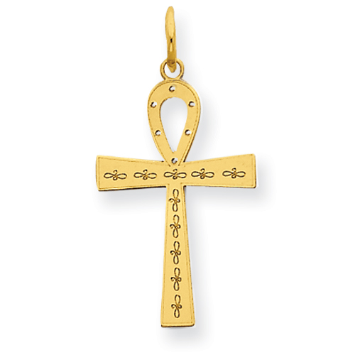 14kt Yellow Gold 5/8in Laser Designed Ankh Cross Charm