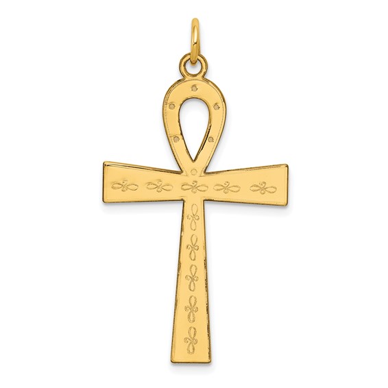 14k Yellow Gold 1 1/4in Laser Designed Ankh Cross Pendant