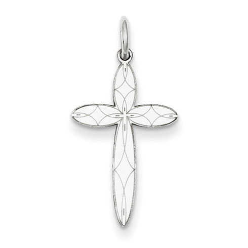14k White Gold Laser Design Passion Cross Pendant 3/4in