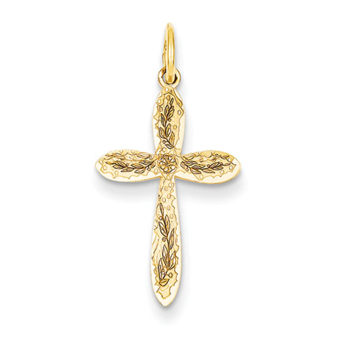 14k Yellow Gold 3/4in Laser Design Cross Pendant with Branches