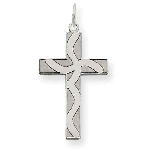 14k White Gold Lasered Cross Charm 5/8in