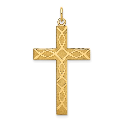 14k Yellow Gold Latin Cross Pendant with Ichthus Fish Design 1 1/4in