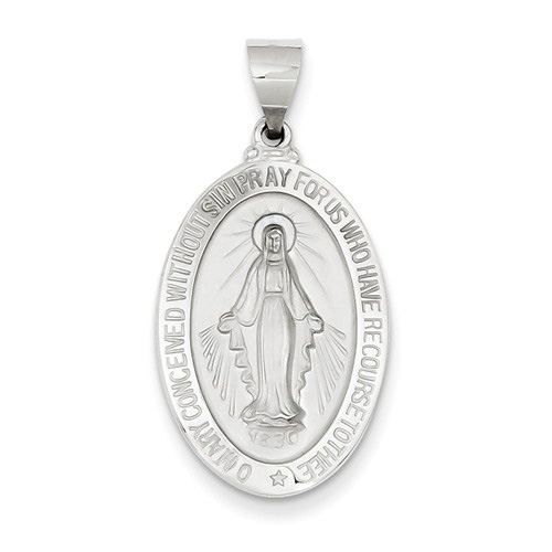 14kt White Gold 15/16in Hollow Oval Miraculous Medal