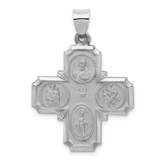 14k White Gold Hollow Four-Way Medal 1in