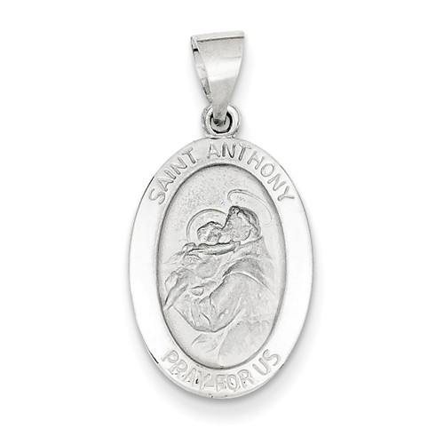 14kt White Gold 3/4in Oval Hollow St Anthony Medal