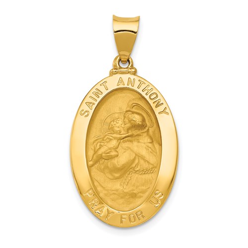 14kt Yellow Gold 1in Oval Hollow St Anthony Medal
