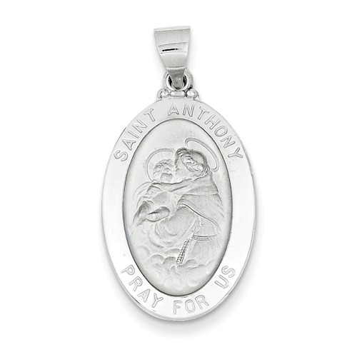 14kt White Gold 1in Oval Hollow St Anthony Medal