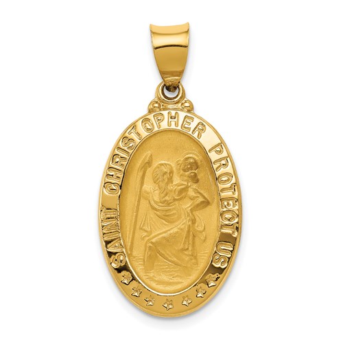 14k Yellow Gold Hollow Oval St Christopher Medal 1in
