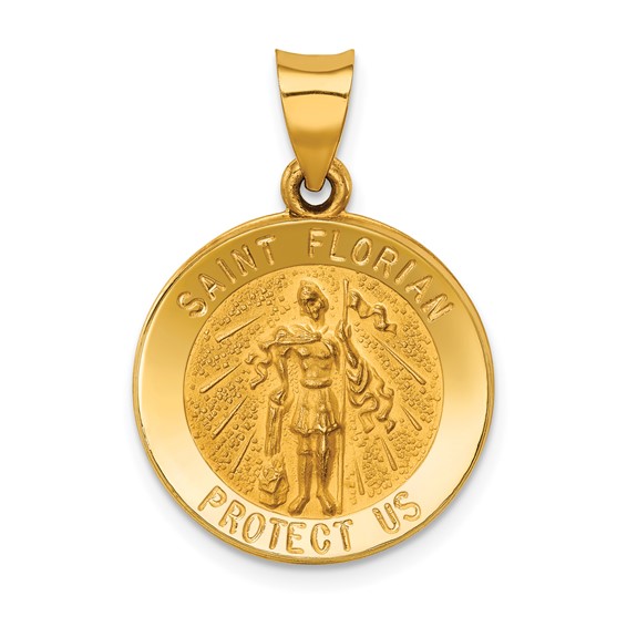 14k Yellow Gold Small Hollow St. Florian Medal
