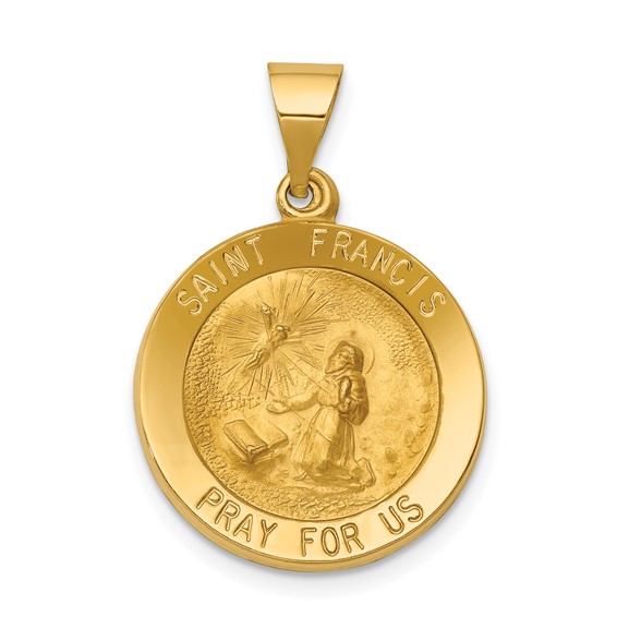 14k Yellow Gold Small Hollow St. Francis Medal
