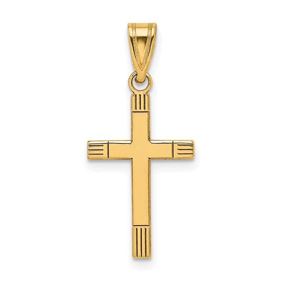 14k Yellow Gold Cross Pendant with Lined Tips 3/4in