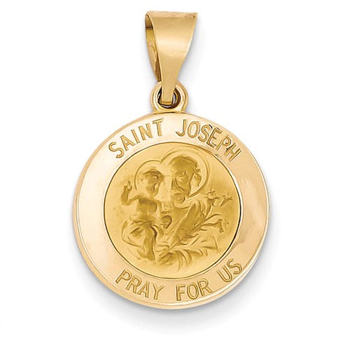 14kt Yellow Gold 5/8in Hollow Round St. Joseph Medal