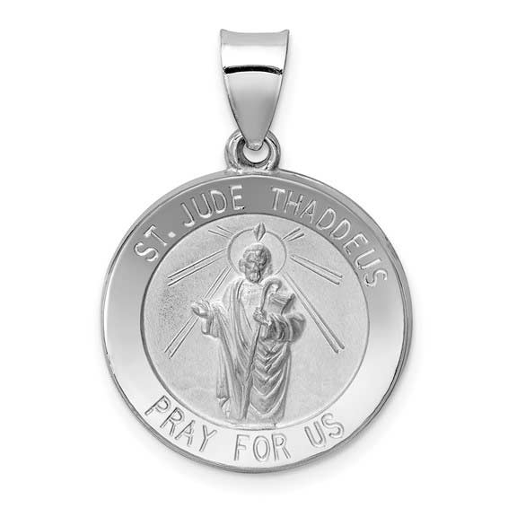 14k White Gold Small St Jude Thaddeus Medal - Hollow