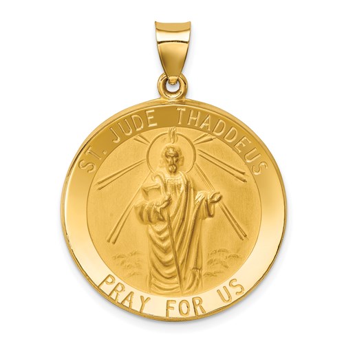 14k Yellow Gold Hollow St. Jude Medal 1in