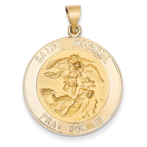 14kt Yellow Gold Hollow 1in Round St Michael Medal
