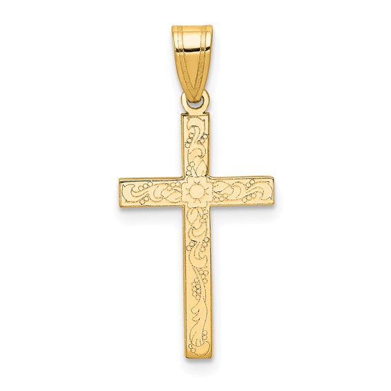 14kt Yellow Gold 3/4in Floral Cross Pendant