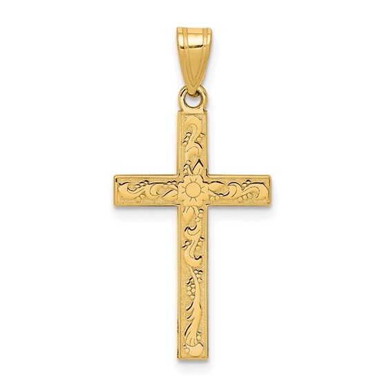 14kt Yellow Gold 7/8in Floral Cross Pendant