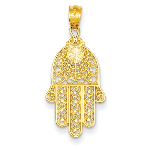 14k Yellow Gold Fancy Chamseh Pendant 3/4in