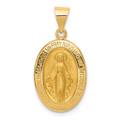 14k Yellow Gold Hollow Miraculous Medal With Polished and Satin Finish 1in