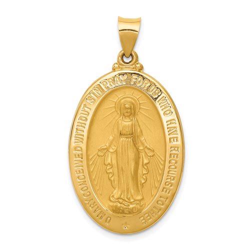 14k Yellow Gold Hollow Miraculous Medal 1.25in