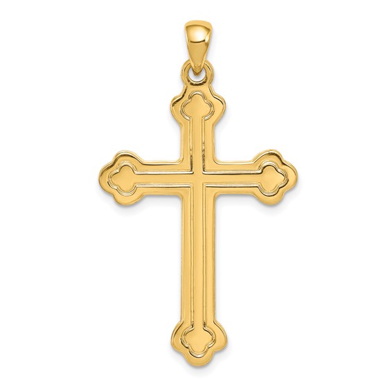 14kt Yellow Gold 1 1/4in Budded Cross with Stamped Outline