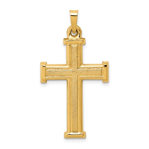 14k Yellow Gold Hollow Brushed And Polished Latin Cross Pendant 1in