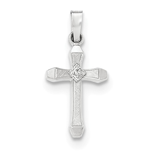 14k White Gold Diamond Cross Pendant with Textured Finish 3/4in