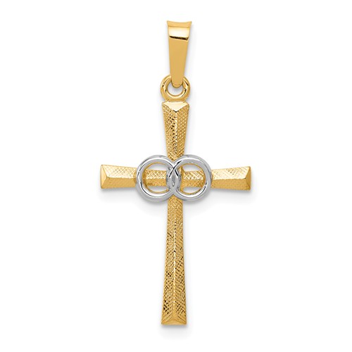 14k Yellow Gold Cross Pendant with 14k White Gold Circles 3/4in
