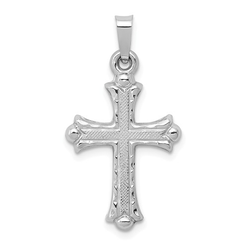 14k White Gold Hollow Budded Cross Pendant 3/4in