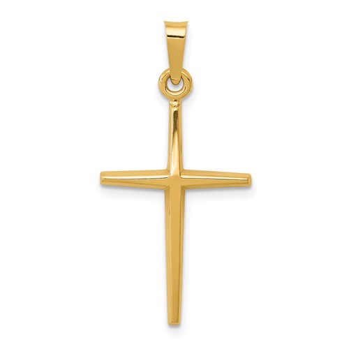 14k Yellow Gold Slender Tapered Latin Cross Pendant 7/8in