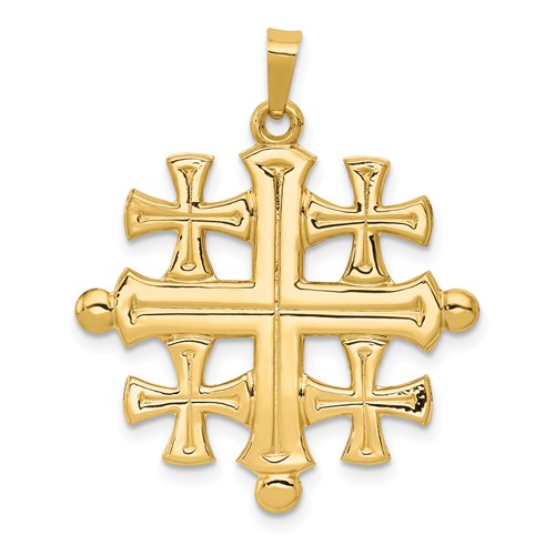 14k Yellow Gold Classic Jerusalem Cross Pendant 1in