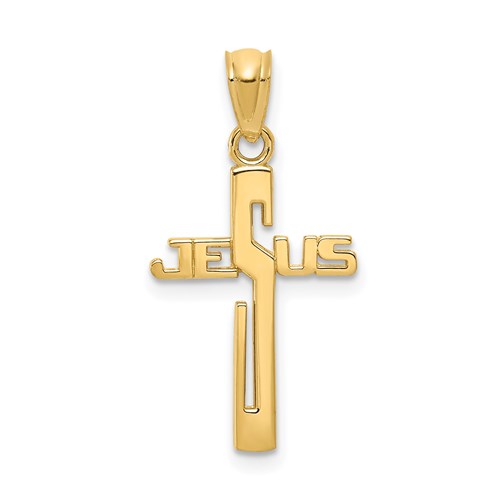 14k Yellow Gold JESUS Cross Pendant 3/4in