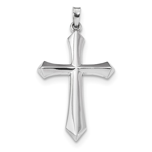 14k White Gold Beveled Passion Cross Pendant 1.25in