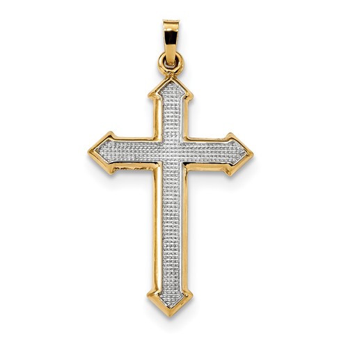 Passion Cross Pendant 1.25in 14k Yellow Gold with Rhodium