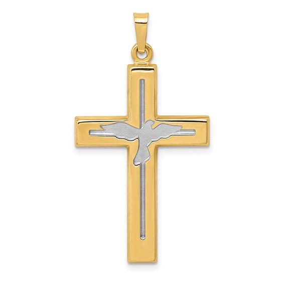 14k Yellow Gold Rhodium Holy Spirit Cross with Dove 1in