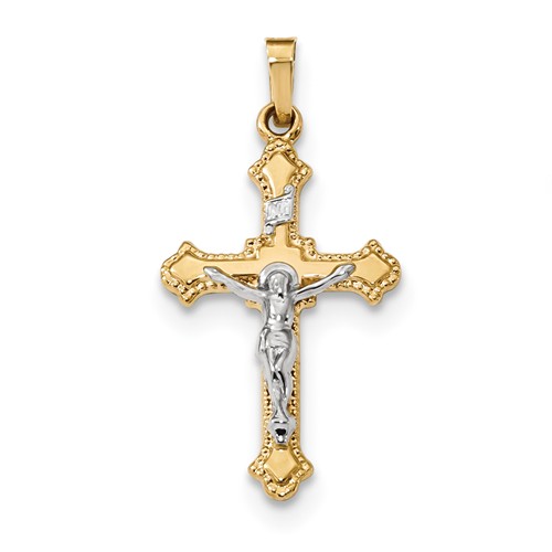 14kt Two-tone Gold 1in INRI Crucifix with Beaded Border