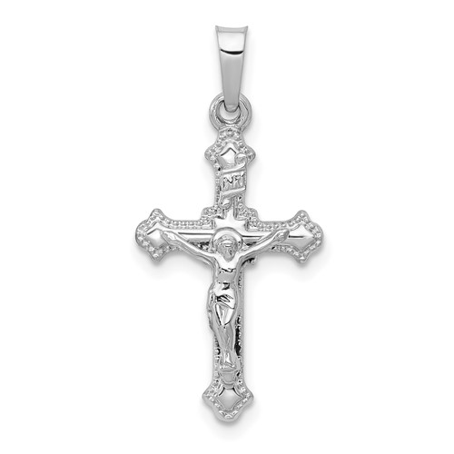 14k White Gold Budded INRI Crucifix with Polished Finish 3/4in
