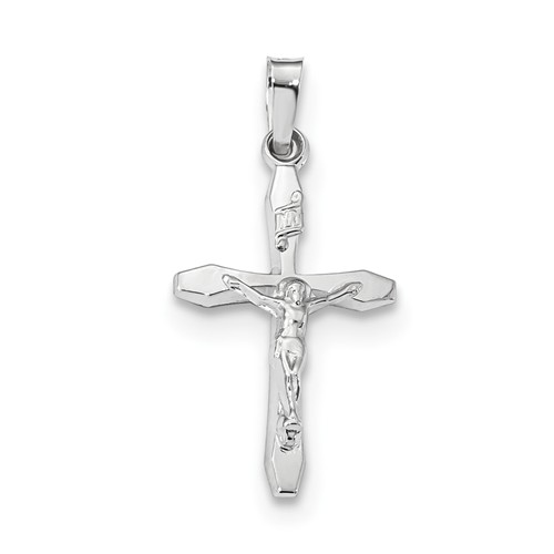 14k White Gold 3/4in Hollow Tapered INRI Crucifix Pendant