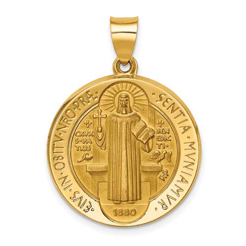 14k Yellow Gold St. Benedict Reversible Hollow Medal 7/8in