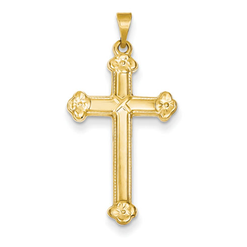 14kt Yellow Gold 1in Polished Budded Cross Pendant