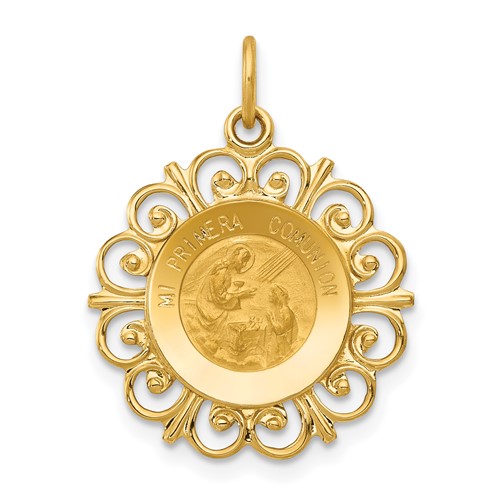 14k Yellow Gold Fancy Spanish Communion Medal