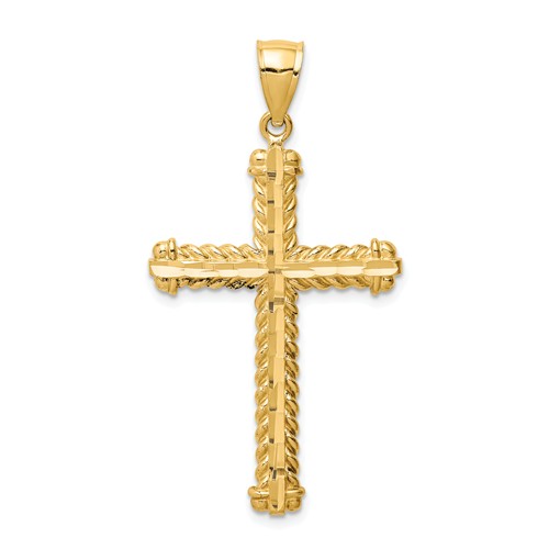 14k Yellow Gold Diamond-cut Cross Pendant 1.25in